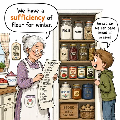 sufficiency (yeterlilik) karikatürü — diyalogla bağlam içinde öğren