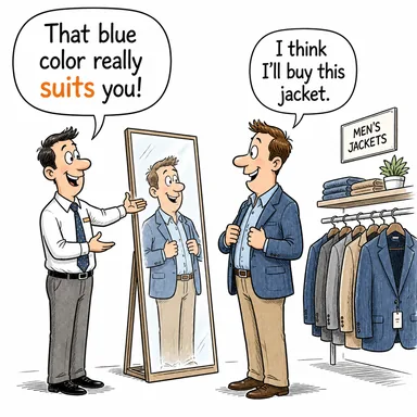 suit (uymak, yakışmak, uygun olmak) karikatürü — diyalogla bağlam içinde öğren