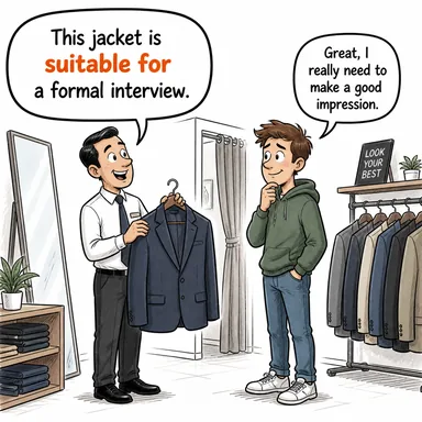 suitable for (uygun, elverişli) karikatürü — diyalogla bağlam içinde öğren
