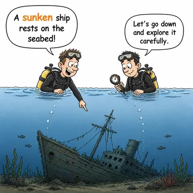 sunken (batık, çökük) karikatürü — diyalogla bağlam içinde öğren