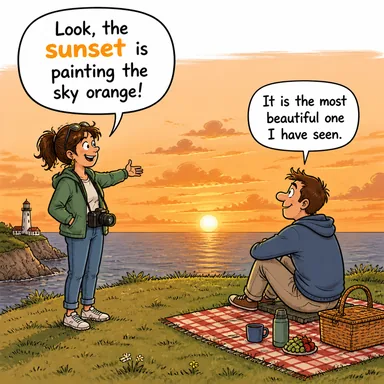 sunset (gün batımı) karikatürü — diyalogla bağlam içinde öğren