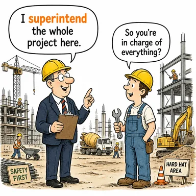 superintend (yönetmek, nezaret etmek, kontrol etmek) karikatürü — diyalogla bağlam içinde öğren