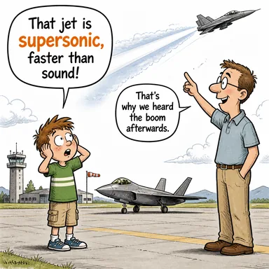 supersonic (sesten hızlı, süpersonik) karikatürü — diyalogla bağlam içinde öğren