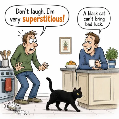 superstitious (batıl inançlı) karikatürü — diyalogla bağlam içinde öğren