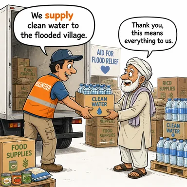 supply (sağlamak, tedarik etmek, sunmak) karikatürü — diyalogla bağlam içinde öğren