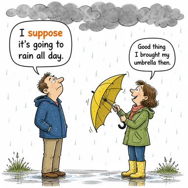 suppose (farz etmek, varsaymak, zannetmek) karikatürü — diyalogla bağlam içinde öğren