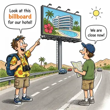billboard (ilan panosu, reklam tabelası) karikatürü — diyalogla bağlam içinde öğren