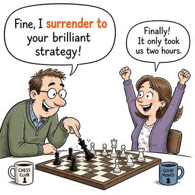 surrender to (teslim olmak, boyun eğmek) karikatürü — diyalogla bağlam içinde öğren