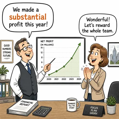 substantial (önemli, büyük miktarda, esaslı) karikatürü — diyalogla bağlam içinde öğren