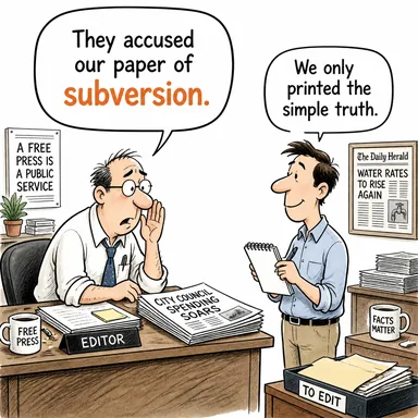 subversion (yıkıcılık, düzeni bozma, devirme) karikatürü — diyalogla bağlam içinde öğren