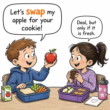 swap (takas etmek, değiş tokuş yapmak) karikatürü — diyalogla bağlam içinde öğren
