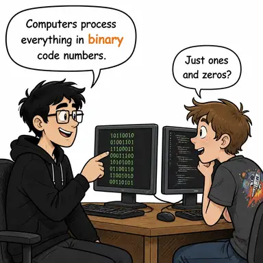 binary (ikili (sistem)) karikatürü — diyalogla bağlam içinde öğren