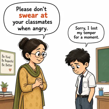 swear at (küfretmek, sövmek) karikatürü — diyalogla bağlam içinde öğren