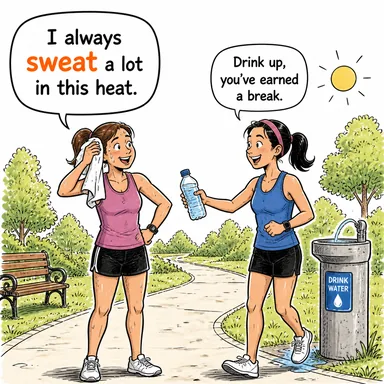 sweat (terlemek, ter) karikatürü — diyalogla bağlam içinde öğren