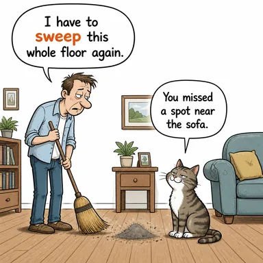 sweep (süpürmek, (hızla) yayılmak) karikatürü — diyalogla bağlam içinde öğren