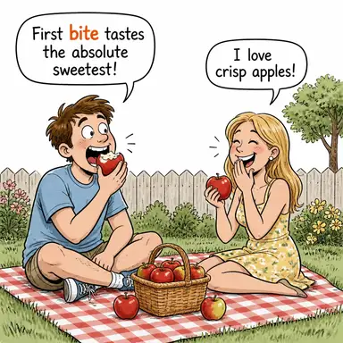 bite (ısırmak) karikatürü — diyalogla bağlam içinde öğren
