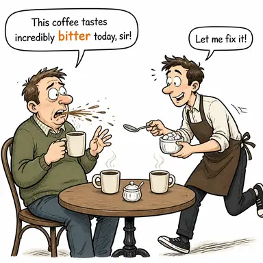 bitter (acı (tat/duygu), keskin (soğuk), amansız) karikatürü — diyalogla bağlam içinde öğren