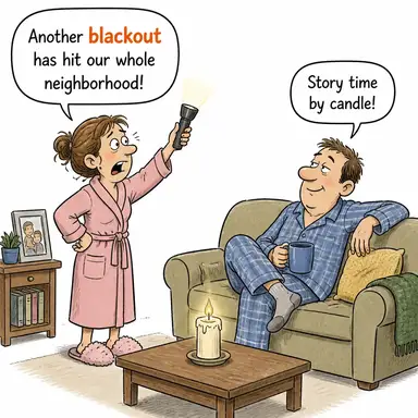 blackout (elektrik kesintisi, karartma, yayın yasağı) karikatürü — diyalogla bağlam içinde öğren