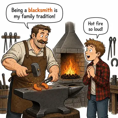 blacksmith (demirci) karikatürü — diyalogla bağlam içinde öğren
