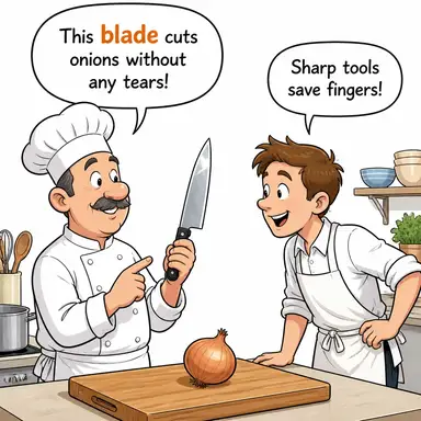 blade (bıçak ağzı, kanat (pervane)) karikatürü — diyalogla bağlam içinde öğren