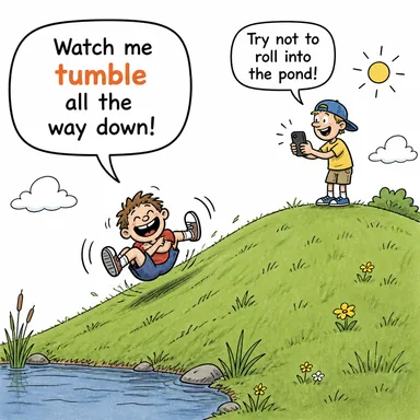 tumble (yuvarlanmak, düşmek, tepe taklak gitmek (fiyat/değer)) karikatürü — diyalogla bağlam içinde öğren