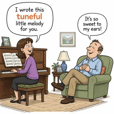 tuneful (ezgili, kulağa hoş gelen, ahenkli) karikatürü — diyalogla bağlam içinde öğren
