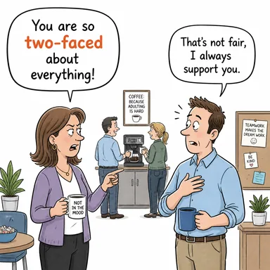two-faced (ikiyüzlü, samimiyetsiz, riyakar) karikatürü — diyalogla bağlam içinde öğren