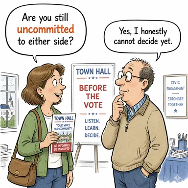 uncommitted (bağlanmamış, tarafsız, kararsız) karikatürü — diyalogla bağlam içinde öğren
