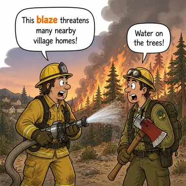 blaze (yangın, alev) karikatürü — diyalogla bağlam içinde öğren