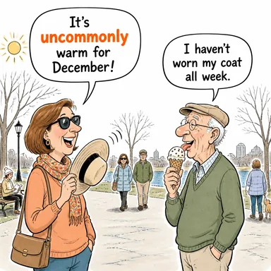 uncommonly (olağanüstü derecede, nadiren) karikatürü — diyalogla bağlam içinde öğren