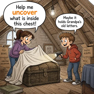 uncover (ortaya çıkarmak, ifşa etmek, keşfetmek) karikatürü — diyalogla bağlam içinde öğren