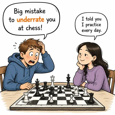 underrate (küçümsemek, hafife almak) karikatürü — diyalogla bağlam içinde öğren