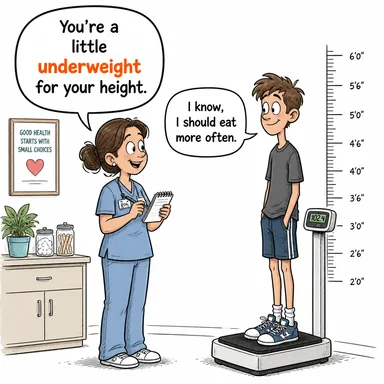 underweight (normalin altında kilolu, zayıf) karikatürü — diyalogla bağlam içinde öğren