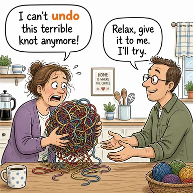 undo (geri almak (yapılanı), çözmek, bozmak) karikatürü — diyalogla bağlam içinde öğren