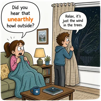 unearthly (dünyevi olmayan, tekinsiz, doğaüstü) karikatürü — diyalogla bağlam içinde öğren