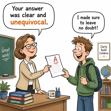 unequivocal (net, açık, tartışmasız, kesin) karikatürü — diyalogla bağlam içinde öğren