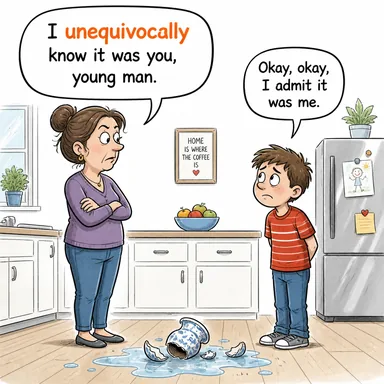 unequivocally (kesin olarak, açıkça, net bir biçimde) karikatürü — diyalogla bağlam içinde öğren