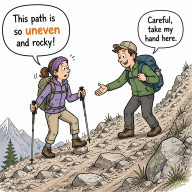 uneven (engebeli, düz olmayan, istikrarsız (eşit olmayan)) karikatürü — diyalogla bağlam içinde öğren