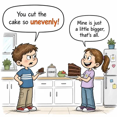 unevenly (eşit olmayan bir şekilde, dengesizce) karikatürü — diyalogla bağlam içinde öğren
