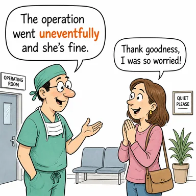 uneventfully (olaysız bir şekilde, sakin) karikatürü — diyalogla bağlam içinde öğren