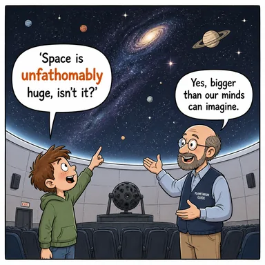 unfathomably (akıl sır ermez bir şekilde, anlaşılmaz biçimde) karikatürü — diyalogla bağlam içinde öğren