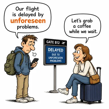 unforeseen (öngörülmemiş, beklenmedik) karikatürü — diyalogla bağlam içinde öğren