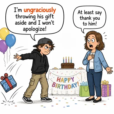 ungraciously (kabaca, nezaketsizce) karikatürü — diyalogla bağlam içinde öğren