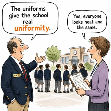 uniformity (tekdüzelik, aynılık, benzerlik, istikrar) karikatürü — diyalogla bağlam içinde öğren