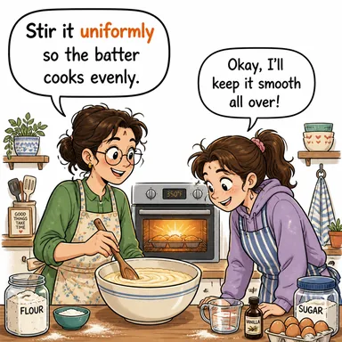 uniformly (yeknesak bir şekilde, eşit olarak, düzenli biçimde) karikatürü — diyalogla bağlam içinde öğren