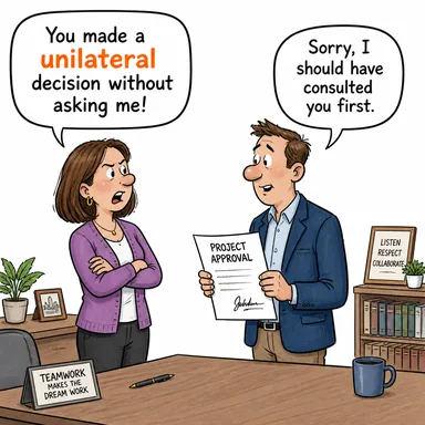 unilateral (tek taraflı (karar vb.)) karikatürü — diyalogla bağlam içinde öğren