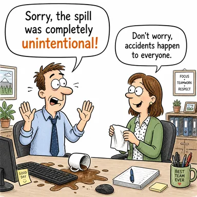 unintentional (kasıtsız, istemeden yapılan) karikatürü — diyalogla bağlam içinde öğren