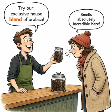 blend (karışım, harman) karikatürü — diyalogla bağlam içinde öğren