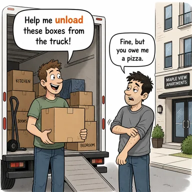 unload (boşaltmak (yük), yükünü hafifletmek) karikatürü — diyalogla bağlam içinde öğren