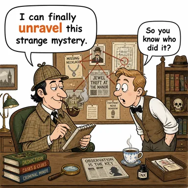 unravel (çözmek (sırrı), sökülmek (örgü), aydınlatmak) karikatürü — diyalogla bağlam içinde öğren